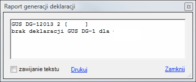 Agregacja firmowa - okno raportu generacji deklaracji 