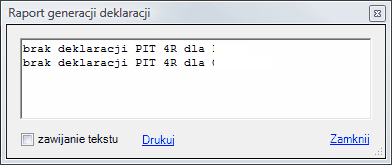 Agregacja firmowa - okno raportu generacji deklaracji