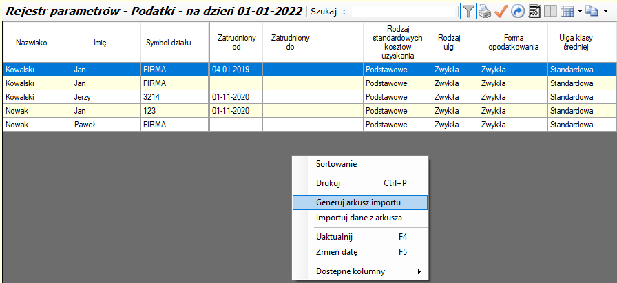 EksportParametrowPodatkowych