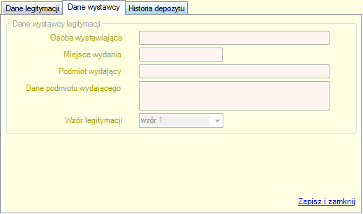 Legitymacje - zakładka "Dane wystawcy".